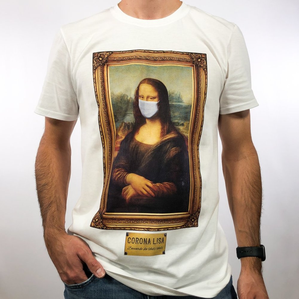 Corona Lisa White Graphic Print Tee T-Shirt S M L XL - Picture 1 of 8
